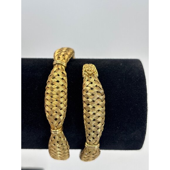 Vintage Jewelry - Vintage Gold Tone Braided Woven Basket Weave Mesh Coil Wrap Bracelet
